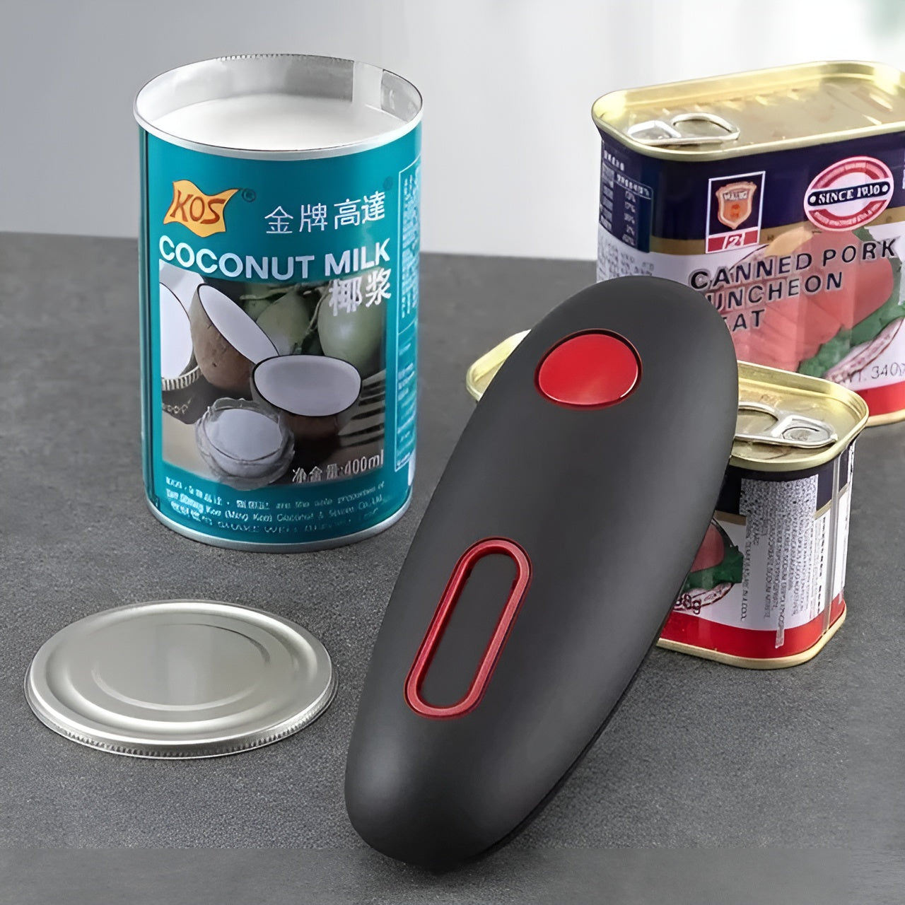 Abrelatas automatico con borde liso – Vista de cerca del producto – NQLN Store