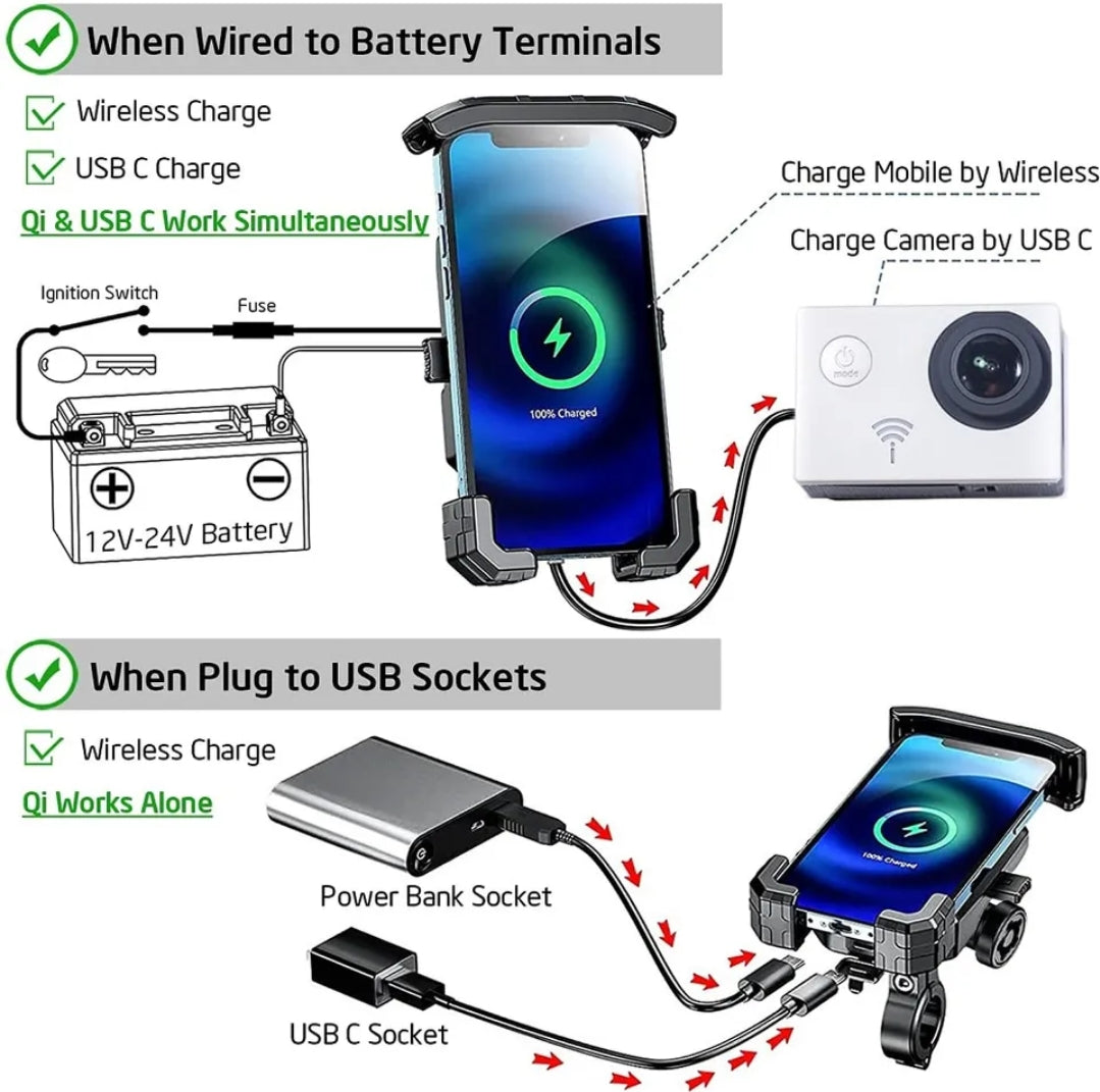 Soporte para teléfono de motocicleta con cargador inalámbrico Qi de 15 W – Comprar al mejor precio en NQLN Store Venezuela