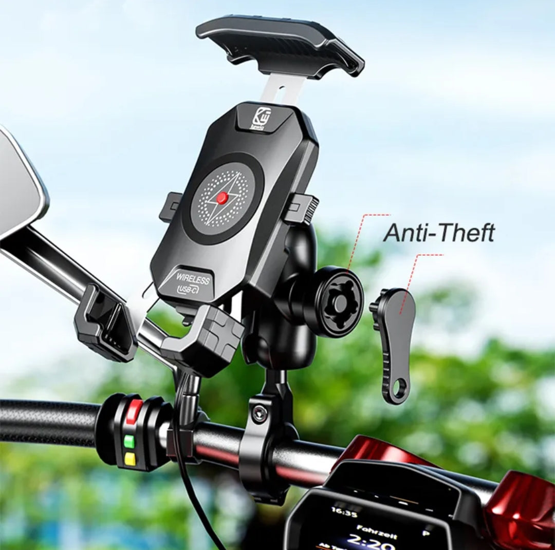 Soporte para teléfono de motocicleta con cargador inalámbrico Qi de 15 W – Detalle de calidad y acabado – NQLN Store