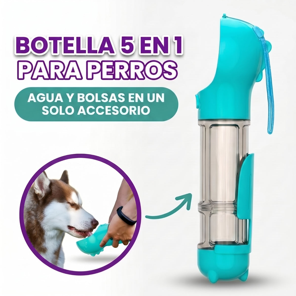 Botella de agua multifuncional 5 en 1 para mascota