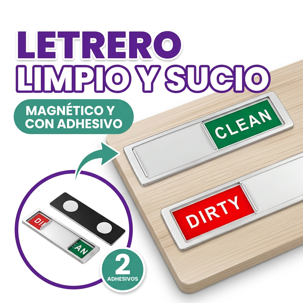 Letrero doble cara de limpio y sucio para baño