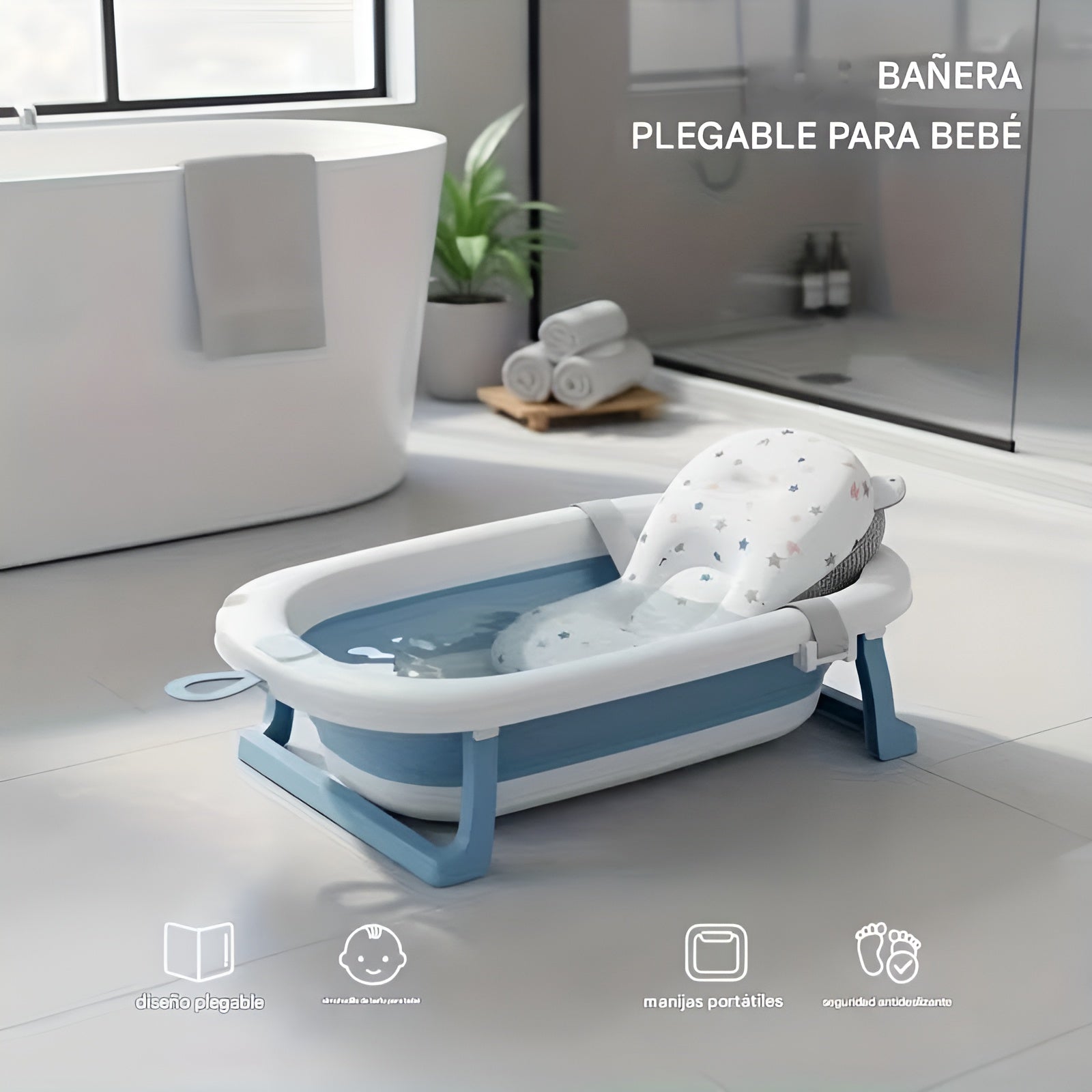 Juego de bañera plegable portátil para niño – Vista adicional – Disponible en NQLN Store Venezuela