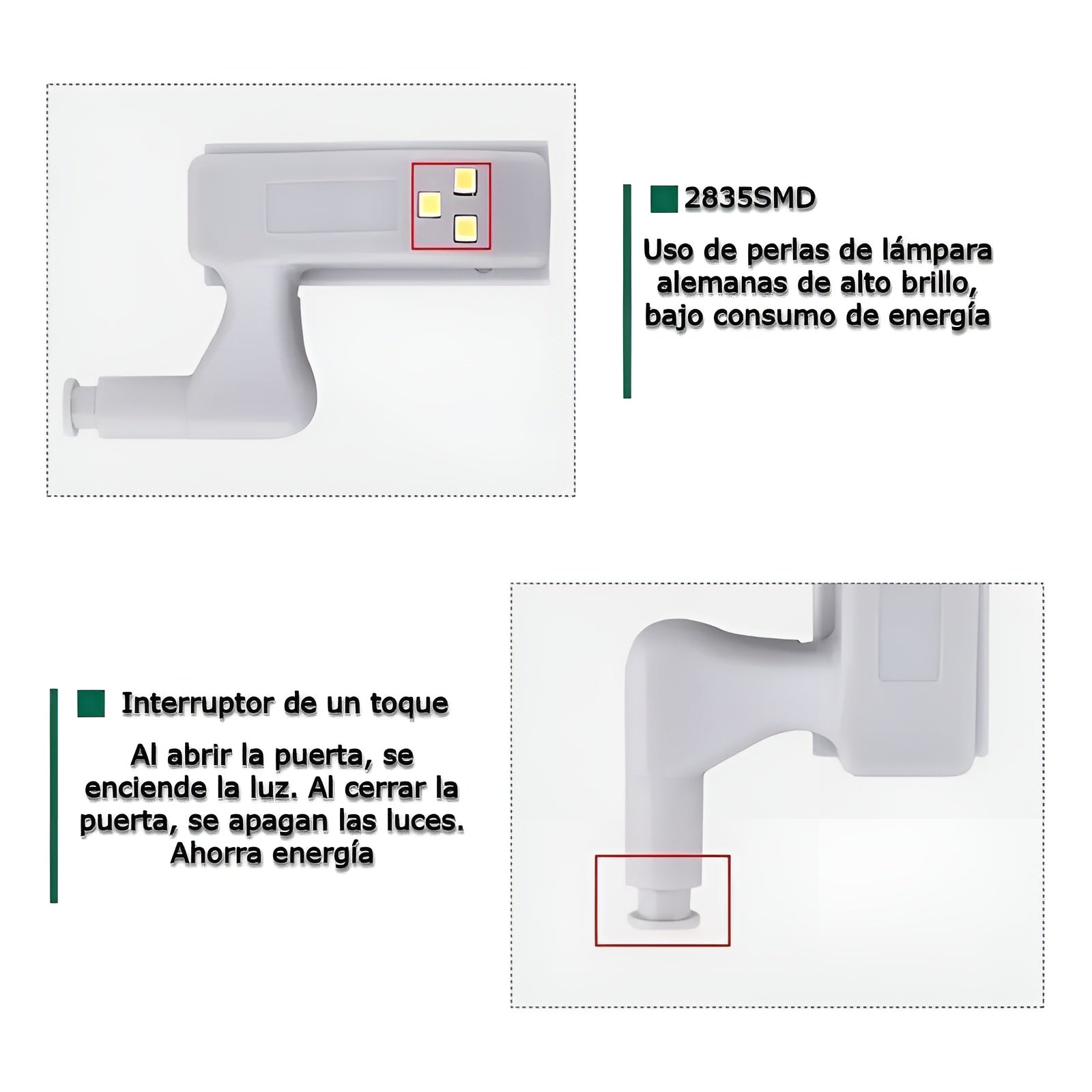 Luz de bisagra para gabinete – Vista adicional – Disponible en NQLN Store Venezuela