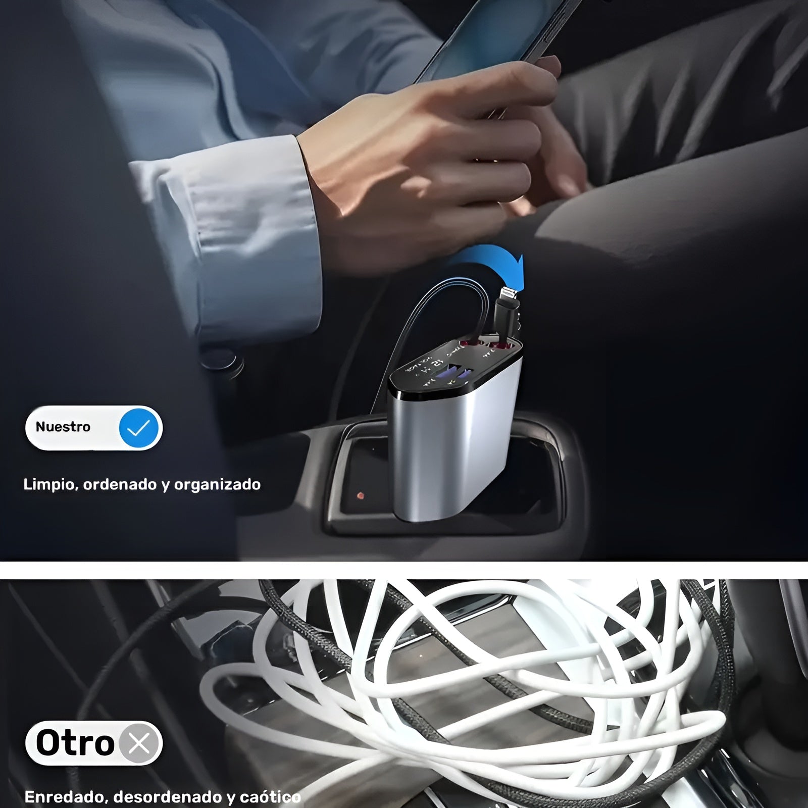 Cargador de carro – Vista adicional – Disponible en NQLN Store Venezuela