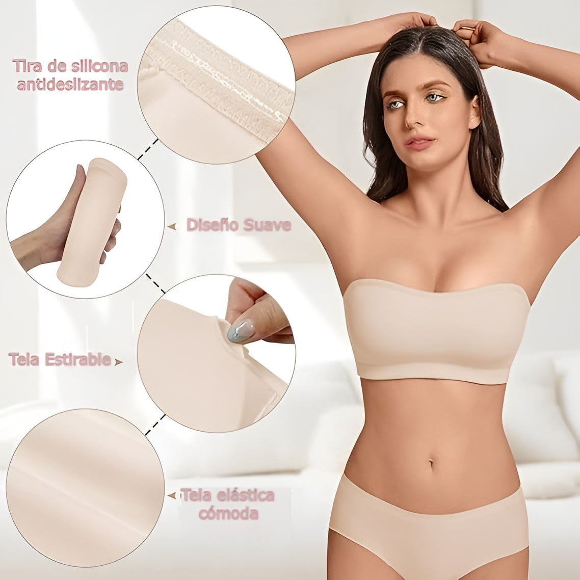 Sujetador top sin tirantes – Vista de cerca del producto – NQLN Store