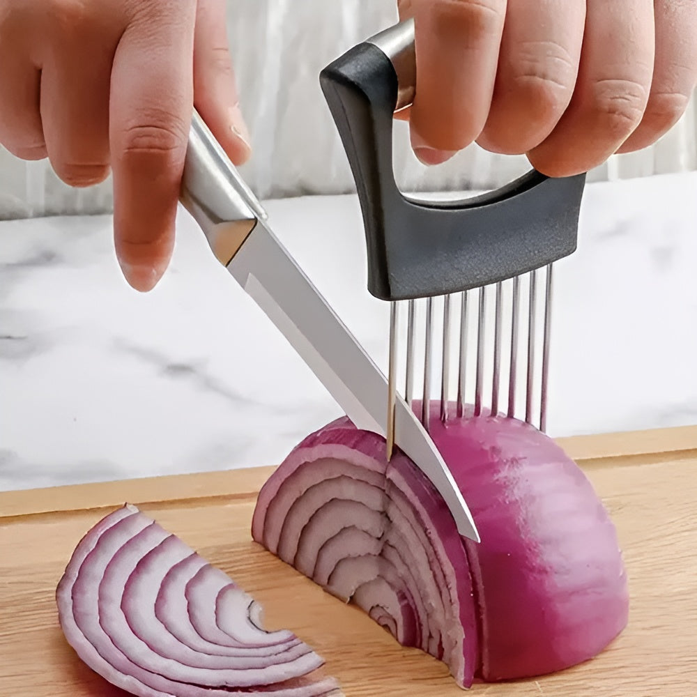 Soporte acero inoxidable para rebanar cebollas para cocina – Detalle y presentación – NQLN Store Venezuela