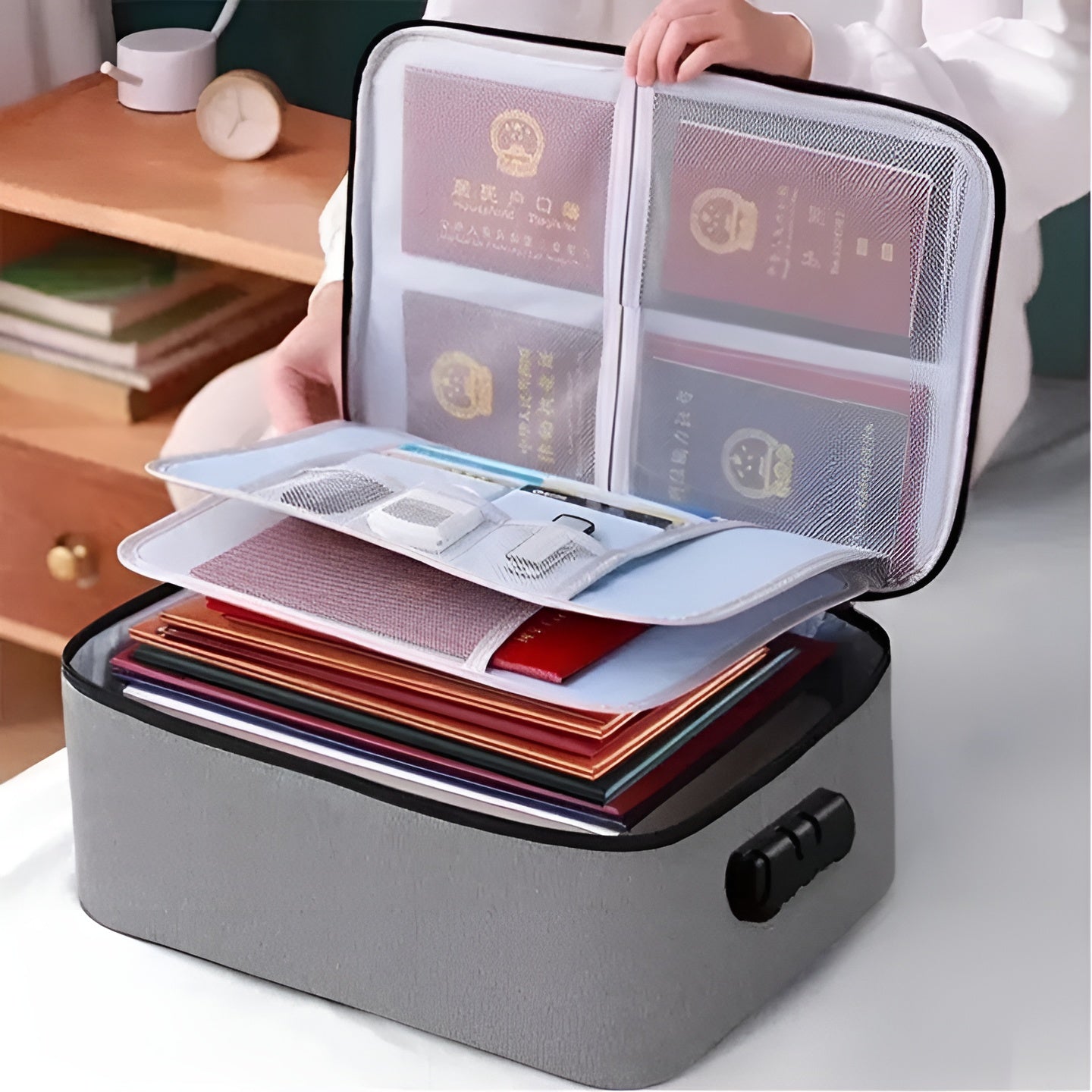 Bolso organizador de documentos con cerradura – Detalle y presentación – NQLN Store Venezuela