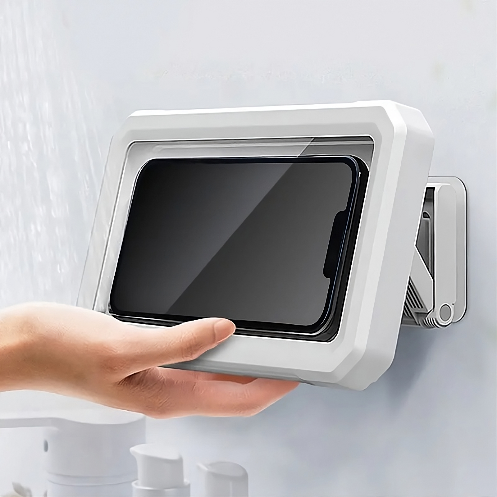 Protector y soporte de teléfono móvil impermeable para colgar en la pared – Vista detalle del producto – NQLN Store