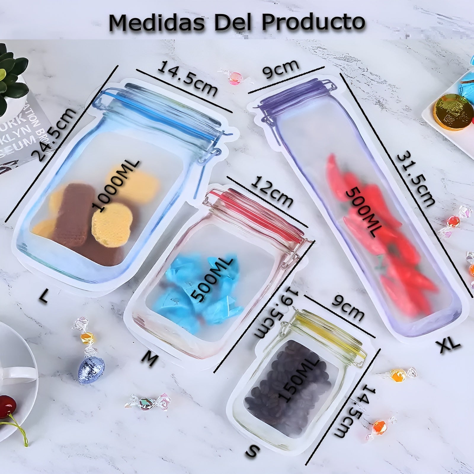 Bolsas de almacenamiento en forma de botella (Pack de 4) – Presentación del producto – Comprar en NQLN Store
