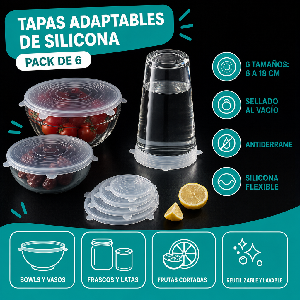 Tapas adaptables de silicona (Pack de 6)