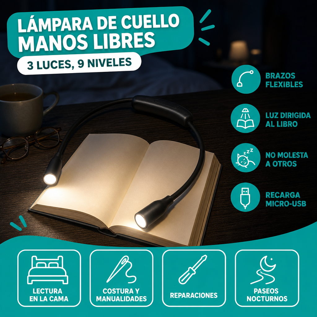 Lampara led flexible para la lectura nocturna