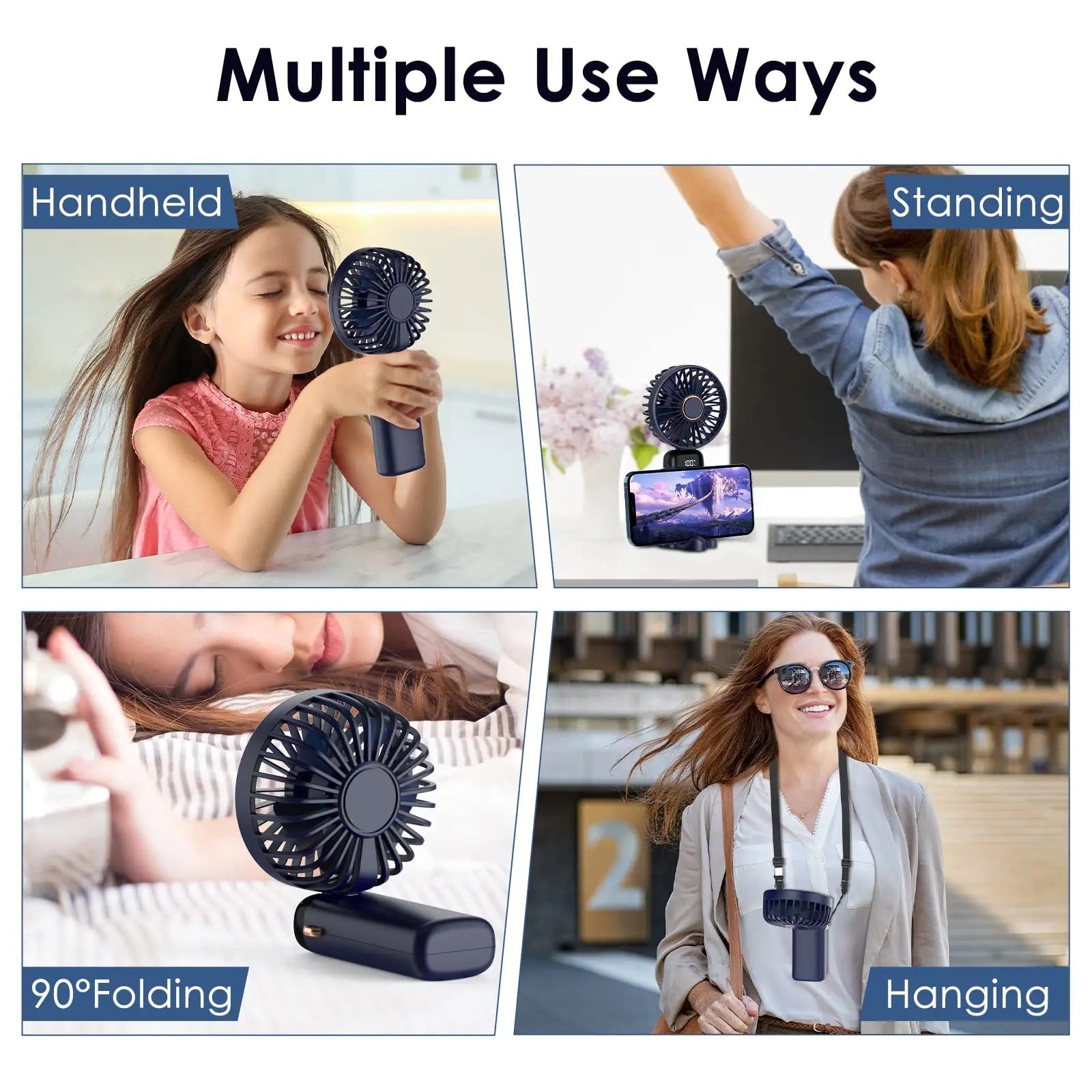 Mini ventilador de mano LED – Vista adicional – Disponible en NQLN Store Venezuela
