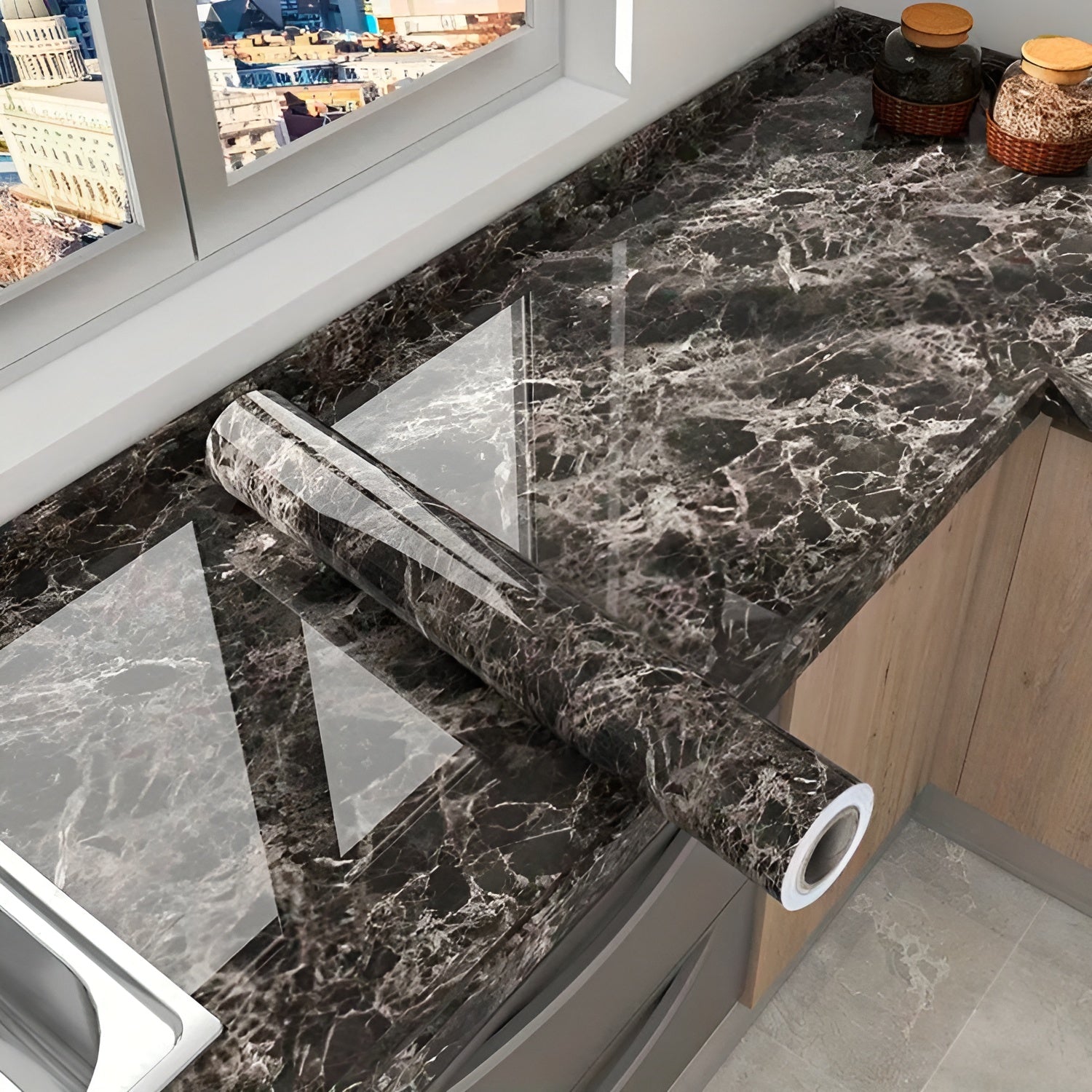 Papel tapiz 3D de mármol impermeable para cocina – Tienda online NQLN Store Venezuela