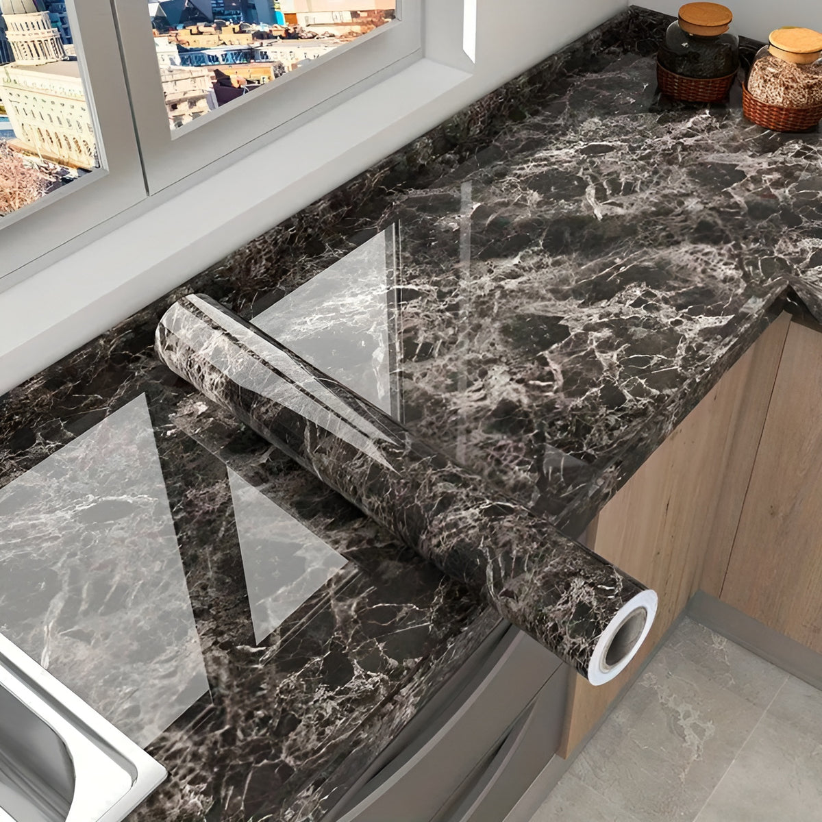 Papel tapiz 3D de mármol impermeable para cocina – Tienda online NQLN Store Venezuela