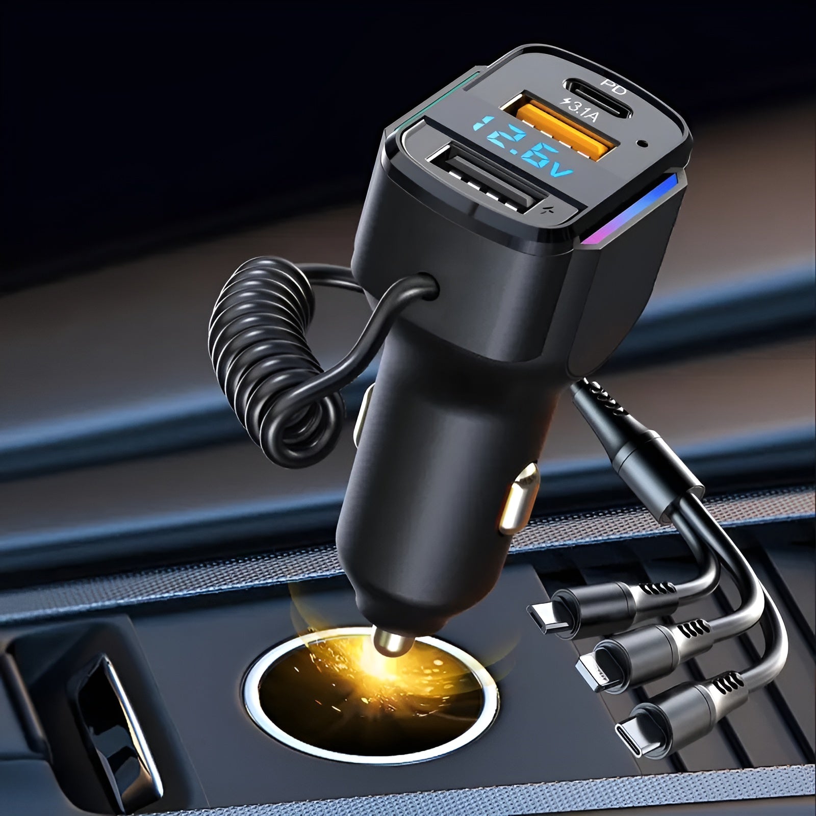 Cargador rapido para carro de 65 W con 3 puertos USB – NQLN Store Venezuela, tienda online con envío a todo el país