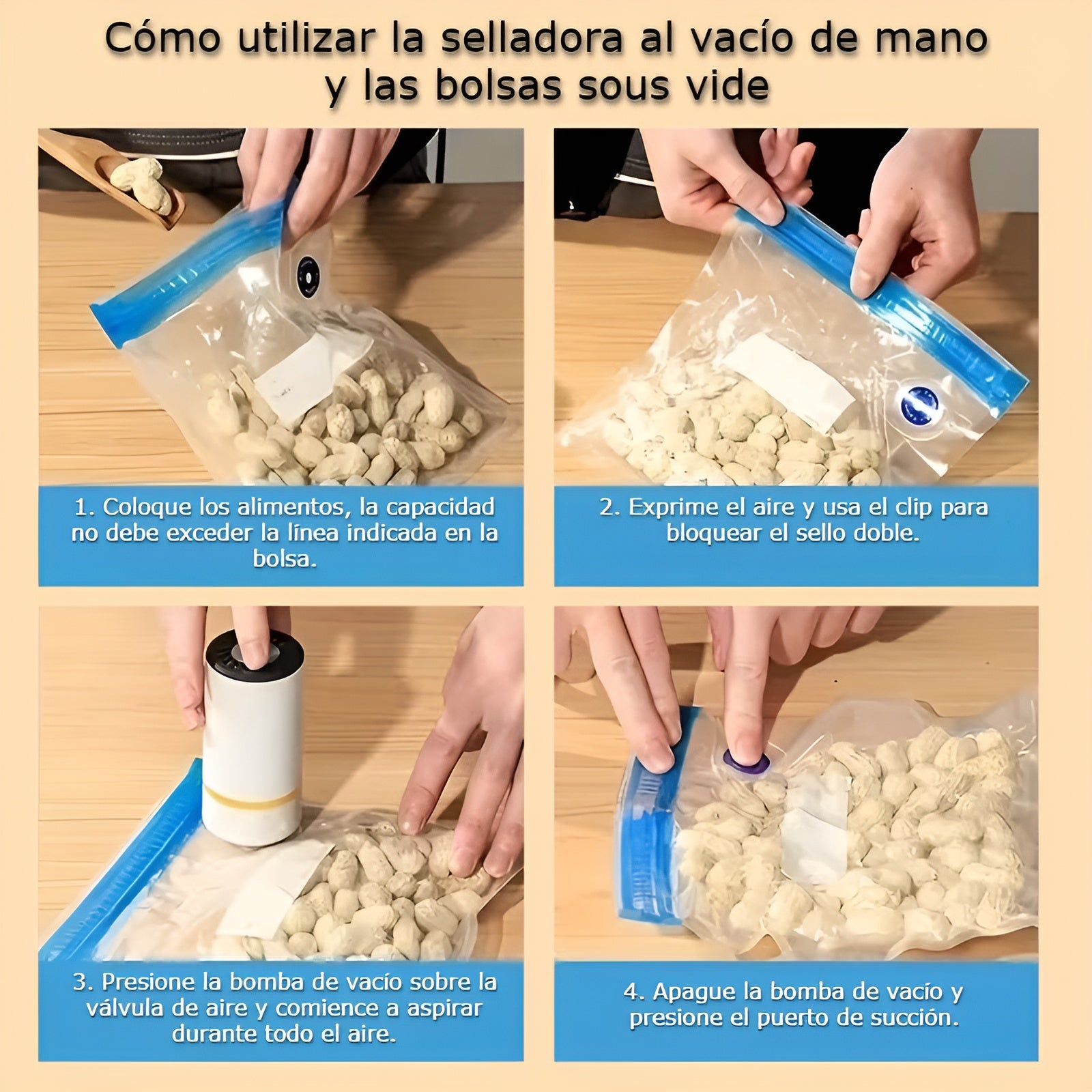 Sellador de bolsas al vacío para alimentos (5 Bolsas incluidas) – Comprar al mejor precio en NQLN Store Venezuela