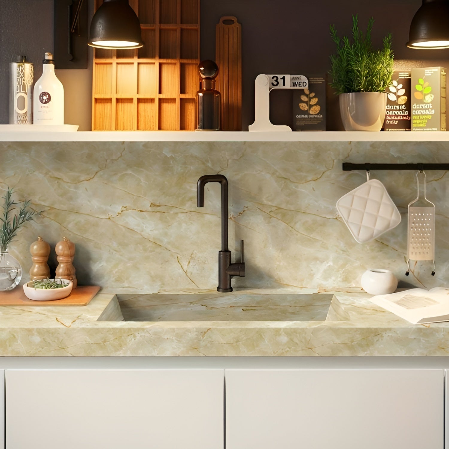 Papel tapiz 3D de mármol impermeable para cocina – Tienda online NQLN Store Venezuela