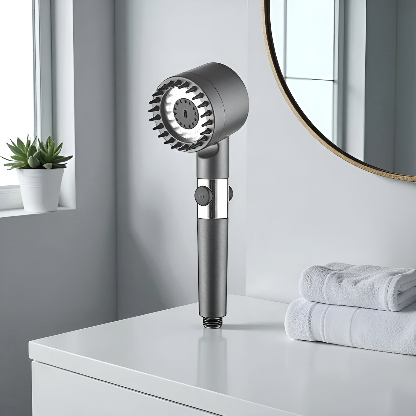 Cabezal de ducha de mano con filtro – Vista de cerca del producto – NQLN Store