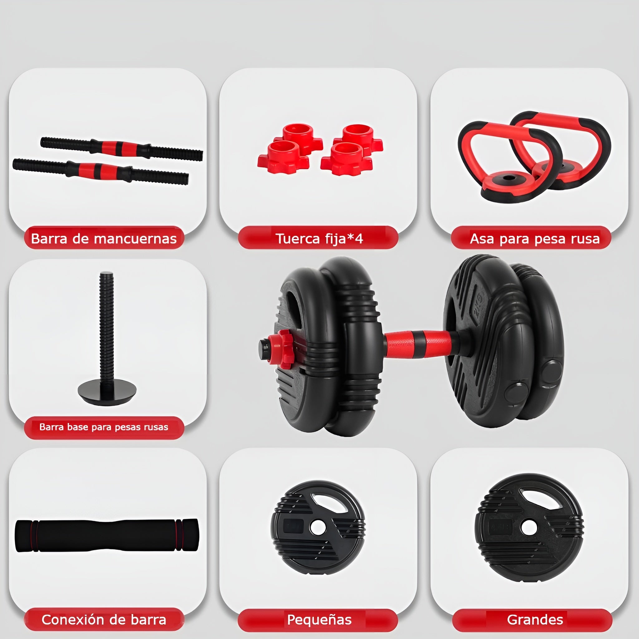 Kit de Pesas y Mancuernas Ajustables (20 kilos set) – Vista adicional – Disponible en NQLN Store Venezuela