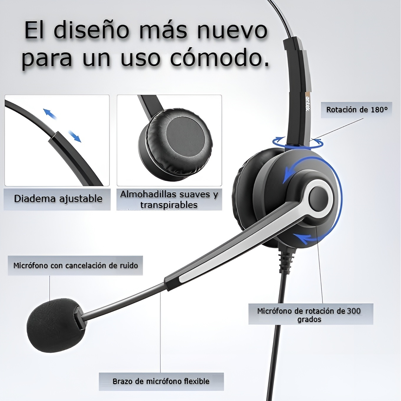 Auriculares USB con microfono para computadora para callcenter – Vista detalle del producto – NQLN Store