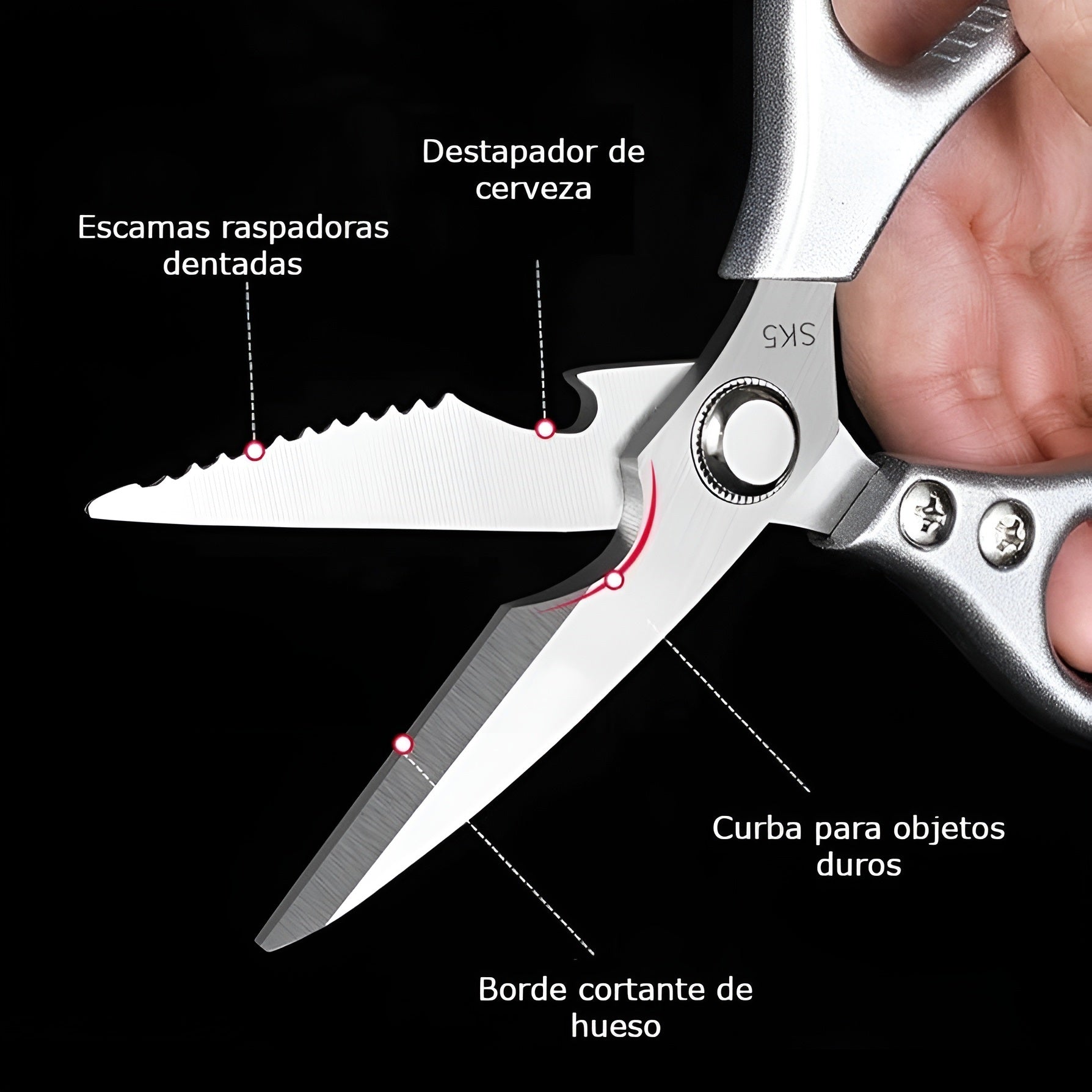Tijeras de cocina multifuncionales – Detalle de calidad y acabado – NQLN Store