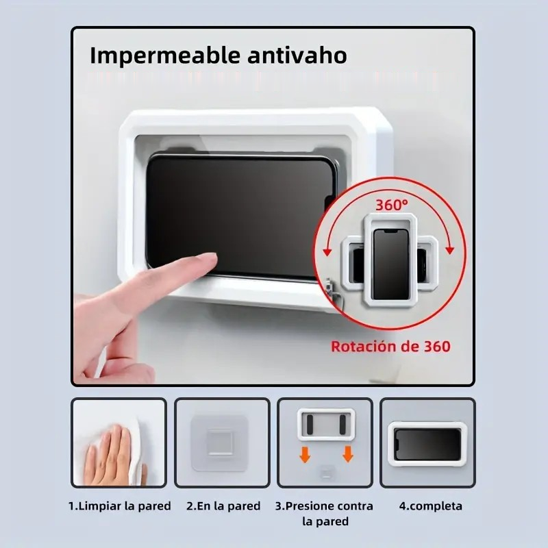 Protector y soporte universal de telefono para colgar en el baño
