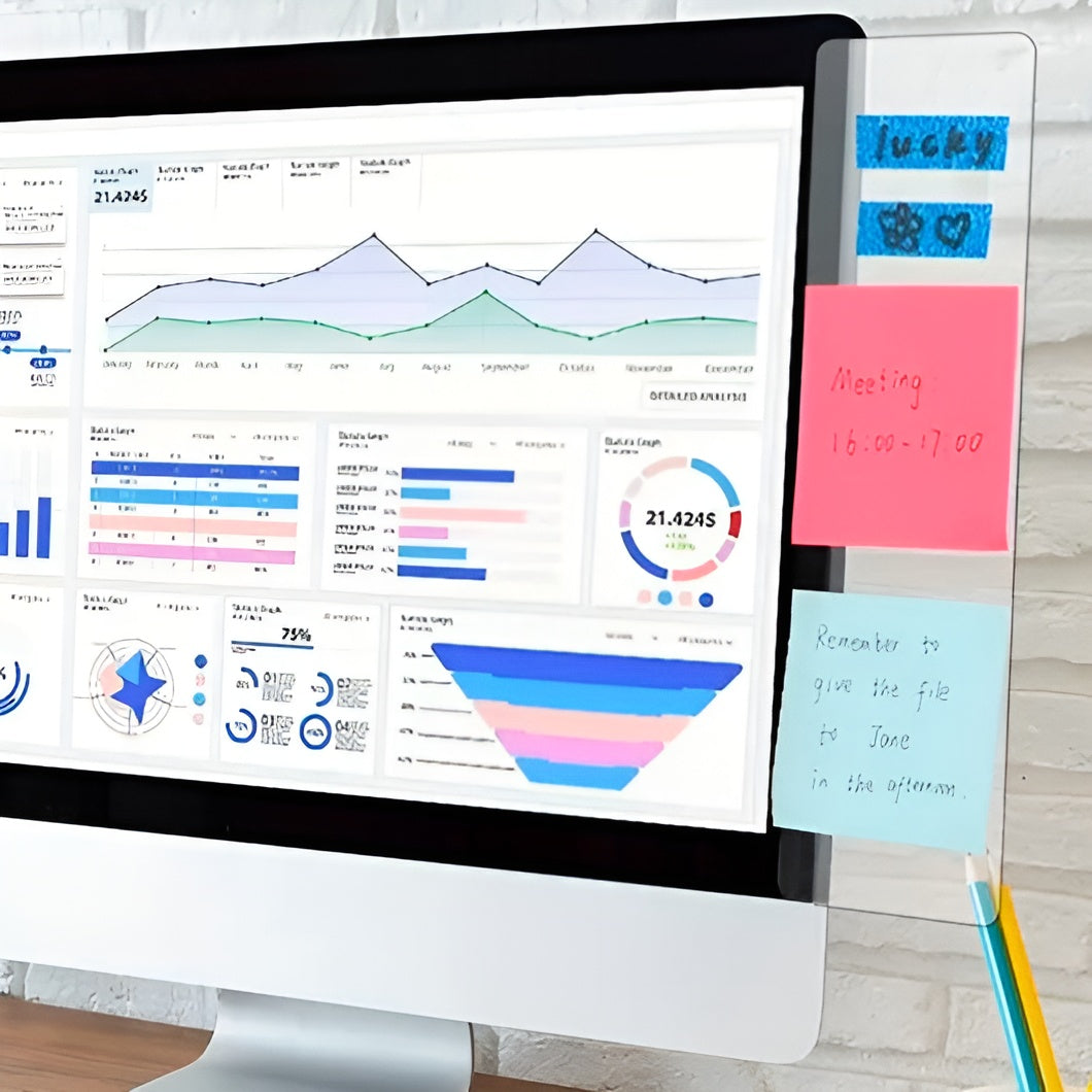Tablero transparente de notas para monitor – Vista de cerca del producto – NQLN Store