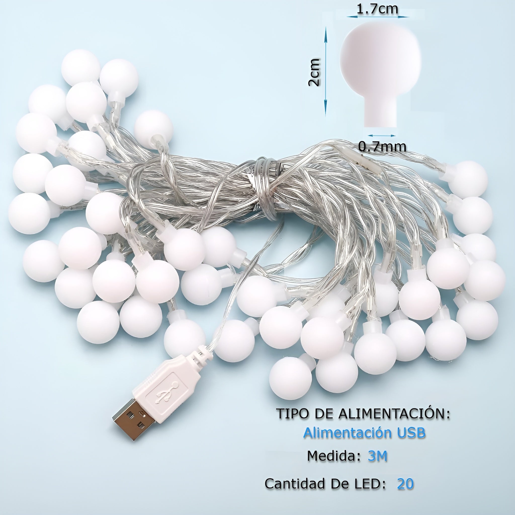 Guirnalda de bolas LED con alimentación USB – Disponible en Caracas y Margarita – NQLN Store