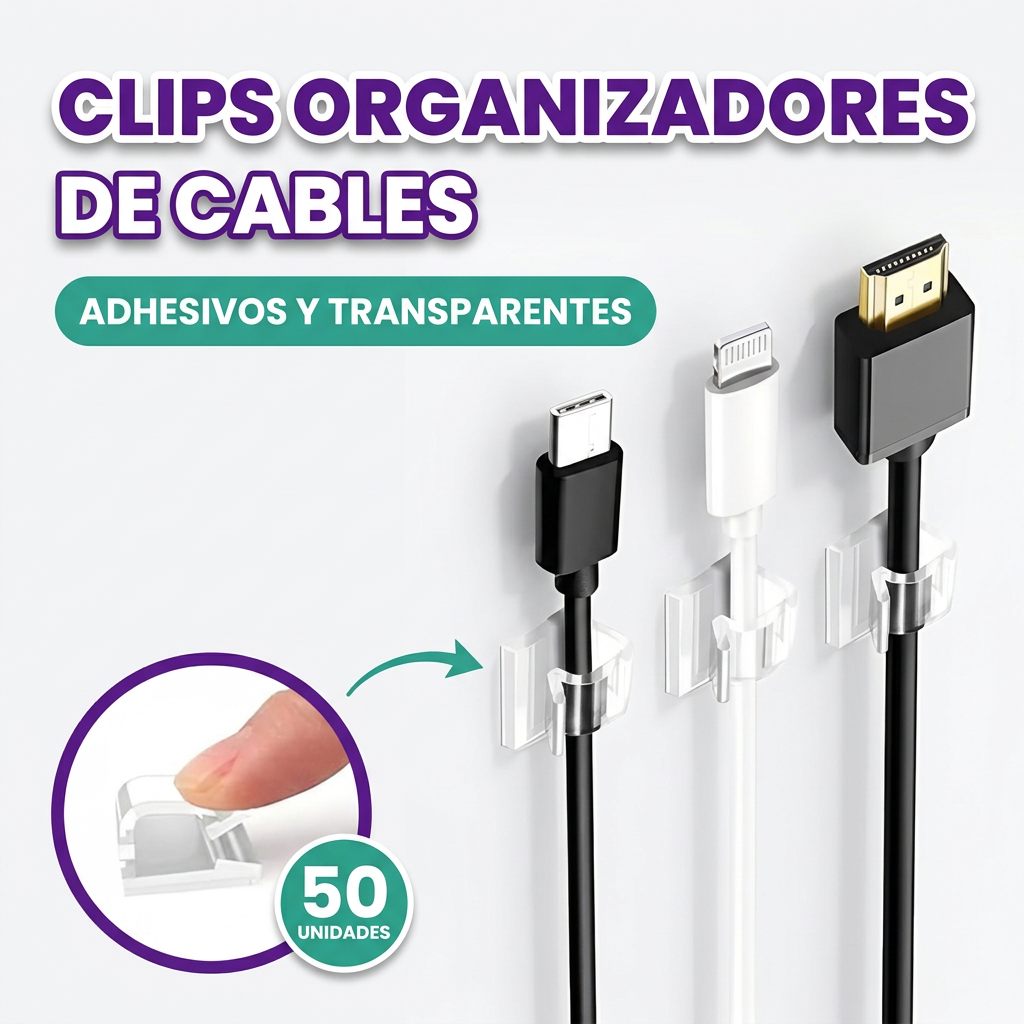 Clips transpartentes organizadores de cables (pack de 50)