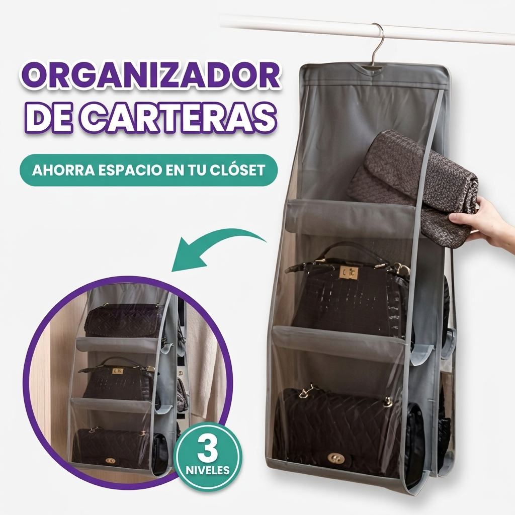 Organizador colgante de almacenamiento para carteras de 3 niveles